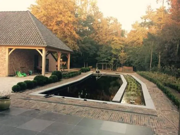 Aangelegde tuin met gazon en borders in Limburg